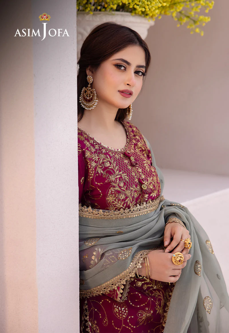 Asim Jofa Designers Limited Edition Ajcfd-12 Embroidered Boski Silk 3 Pcs - Image 8