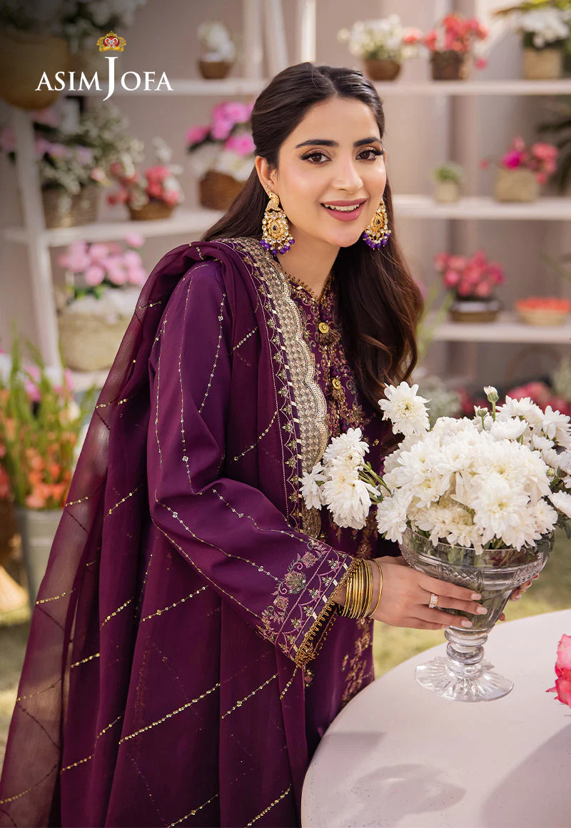 Asim Jofa Designers Limited Edition Ajcfd-22-Xs Embroidered Boski Silk 3 Pcs - Image 5