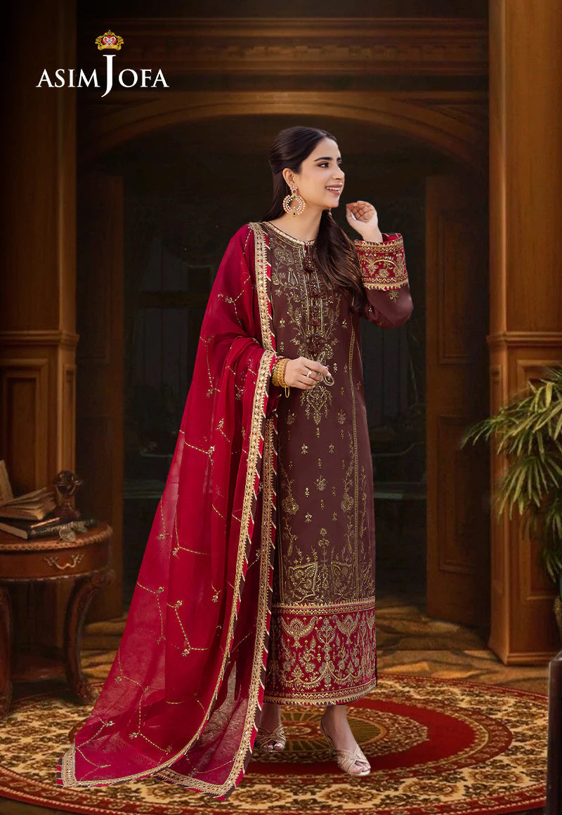 Asim Jofa Designers Limited Edition Ajcfd-27-Xs Embroidered Boski Silk 3 Pcs