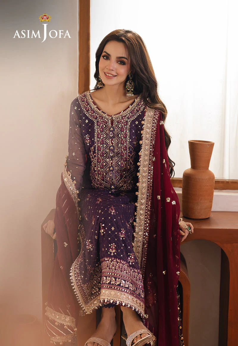 Asim Jofa Designers Limited Edition Ajhed-01 Embroidered Chiffon Stitched 3 Pcs - Image 6