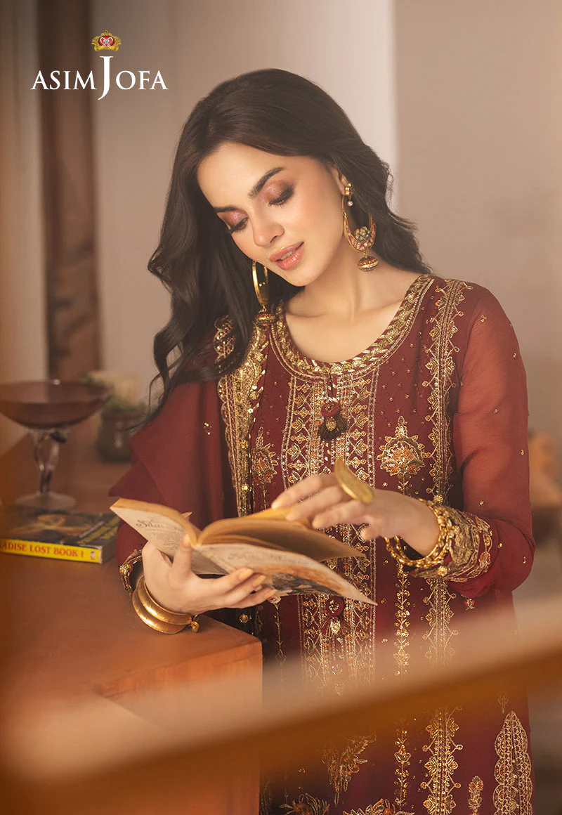 Asim Jofa Designers Limited Edition Ajhed-02 Embroidered Chiffon Stitched 3 Pcs - Image 10