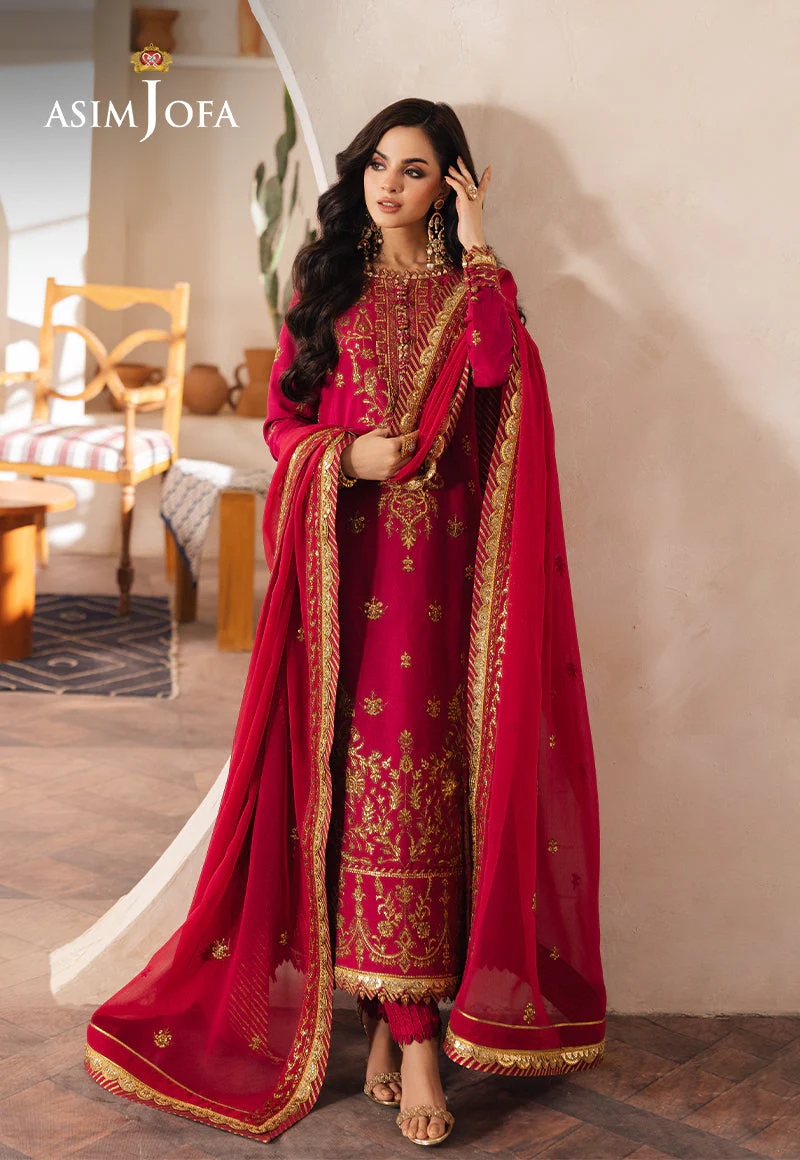 Asim Jofa Designers Limited Edition Ajhed-08 Embroidered Jumbo Silk Stitched 3 Pcs