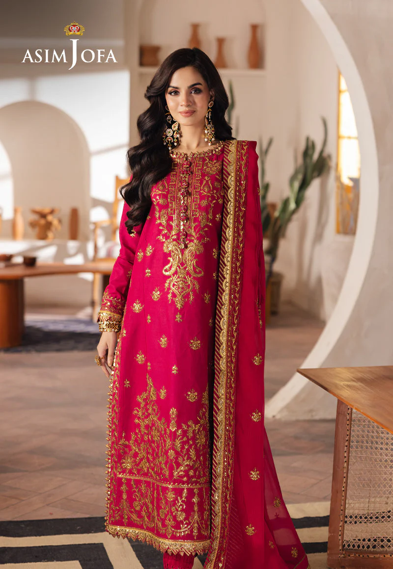 Asim Jofa Designers Limited Edition Ajhed-08 Embroidered Jumbo Silk Stitched 3 Pcs - Image 4