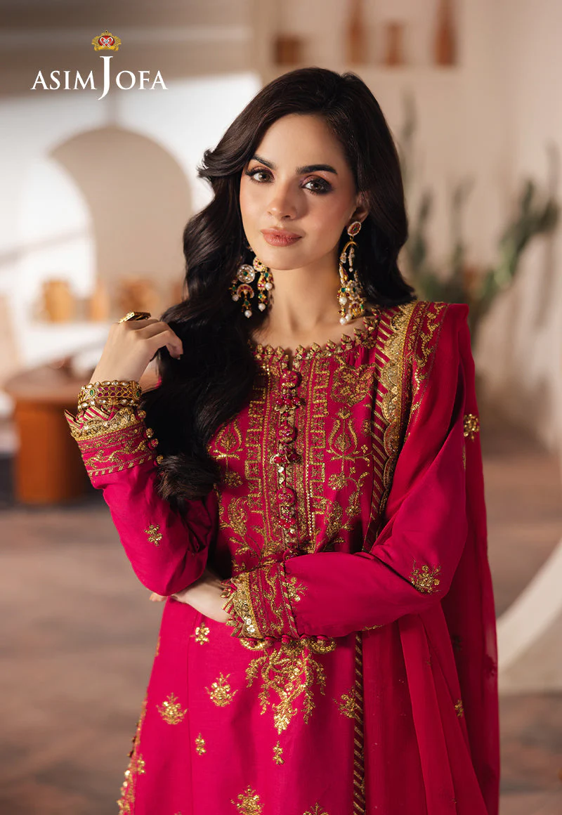 Asim Jofa Designers Limited Edition Ajhed-08 Embroidered Jumbo Silk Stitched 3 Pcs - Image 5