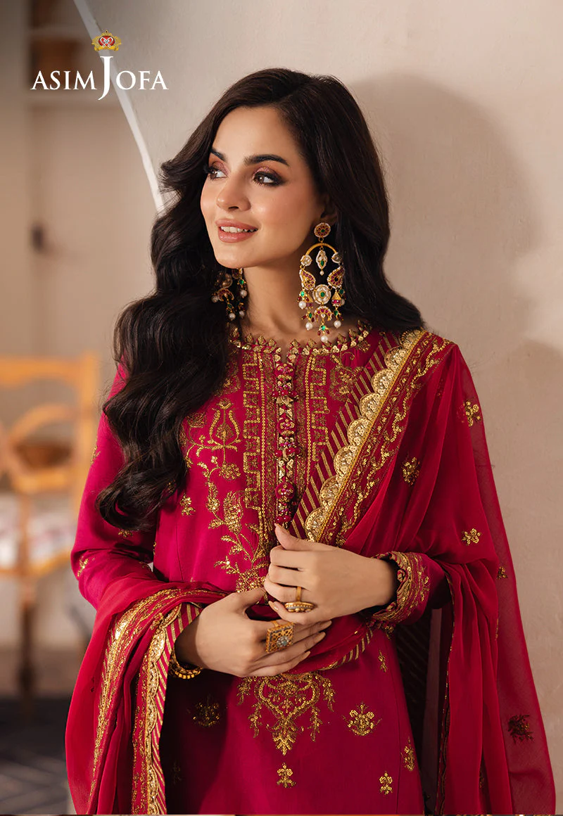 Asim Jofa Designers Limited Edition Ajhed-08 Embroidered Jumbo Silk Stitched 3 Pcs - Image 7