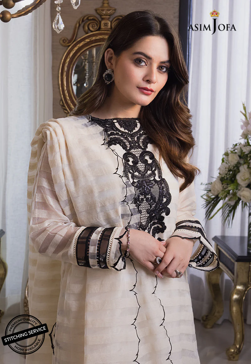 Asim Jofa Iqra/Minal Edit Ajim-02 Embroidered Karandi Lines And Organza 3 Pcs - Image 3
