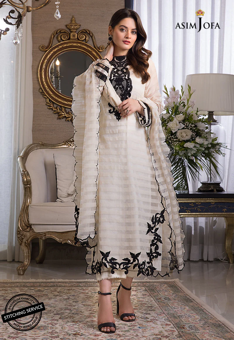 Asim Jofa Iqra/Minal Edit Ajim-02 Embroidered Karandi Lines And Organza 3 Pcs - Image 6