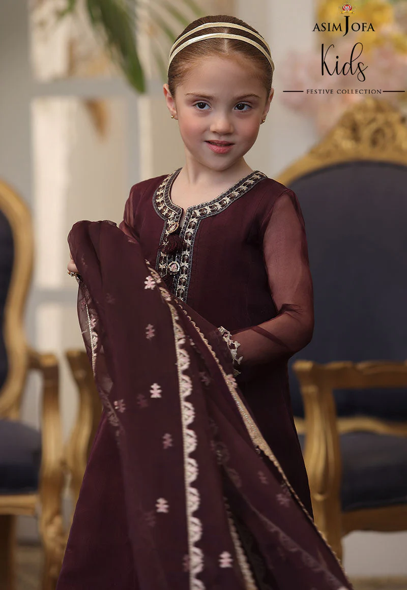 Asim Jofa KIDS Ajkf-01 Embroidered Organza 3 Pcs - Image 3