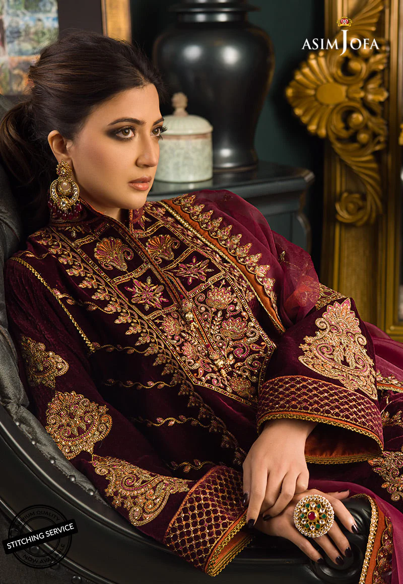 Asim Jofa Makhmal Velvet 2021 Ajmr-04 Embroidered Velvet 3 Pcs - Image 4