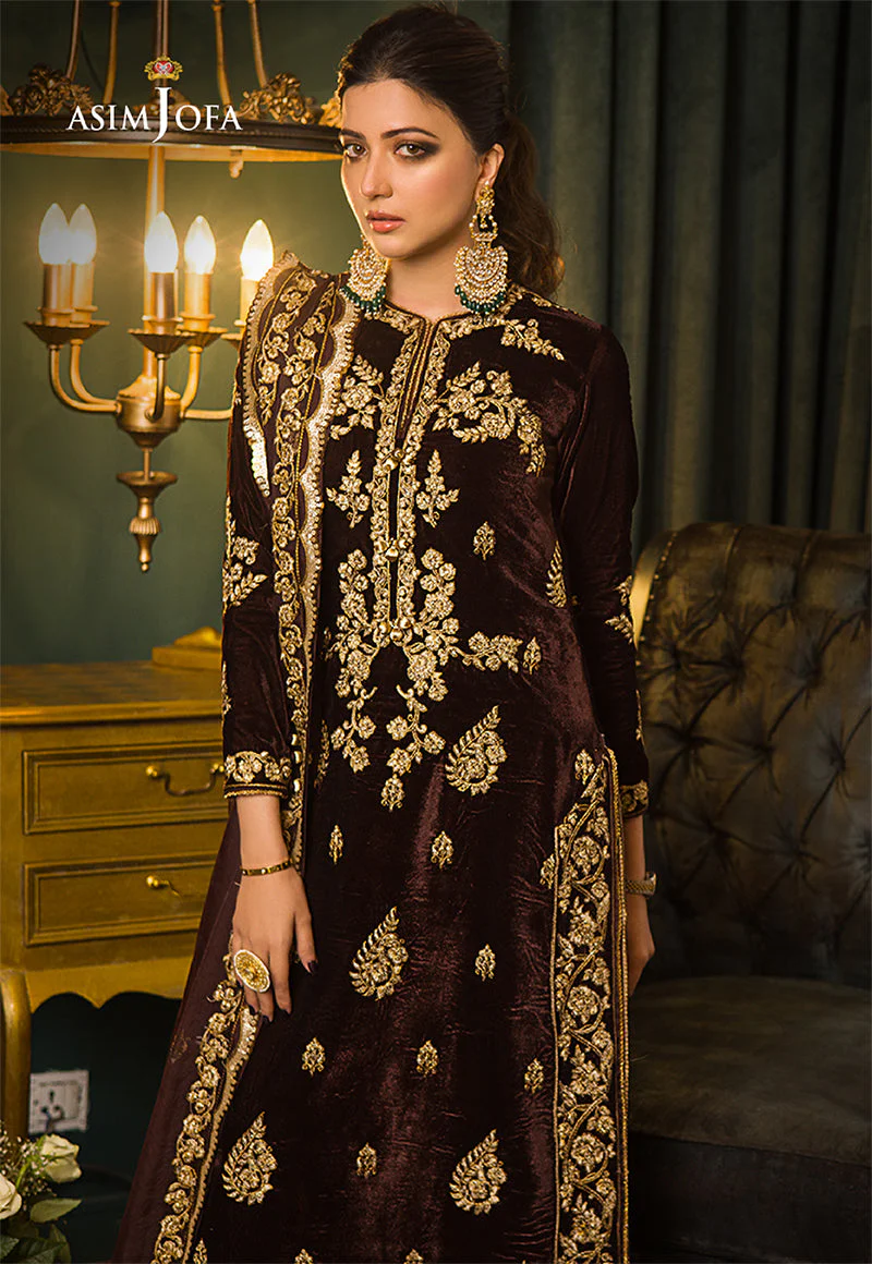 Asim Jofa Makhmal Velvet 2021 Ajmr-07 Embroidered Velvet 3 Pcs - Image 7