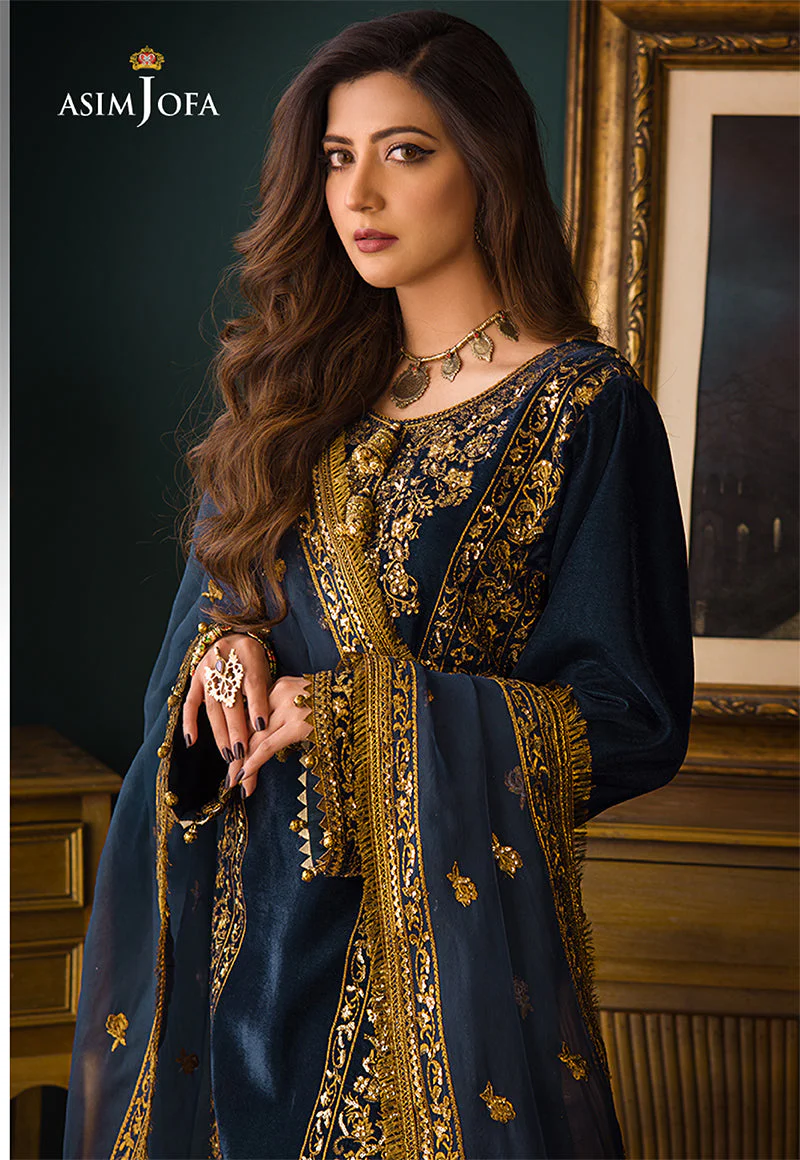 Asim Jofa Makhmal Velvet 2021 Ajmr-09 Embroidered Velvet 3 Pcs - Image 4
