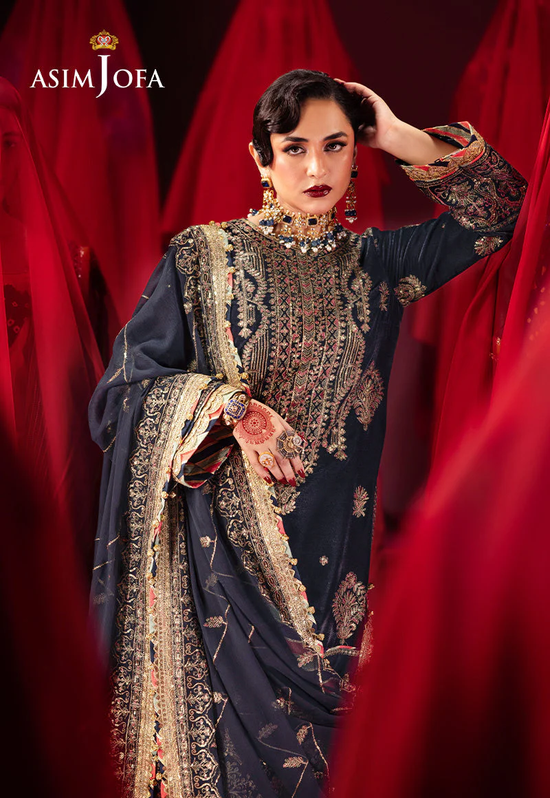 Asim Jofa Designers Limited Edition Ajmvd-11 Embroidered Velvet Stitched 3 Pcs - Image 8