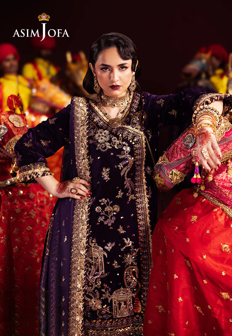 Asim Jofa Makhmal - Pret 24 Ajmvp-10 Embroidered Velvet Stitched 3 Pcs - Image 5