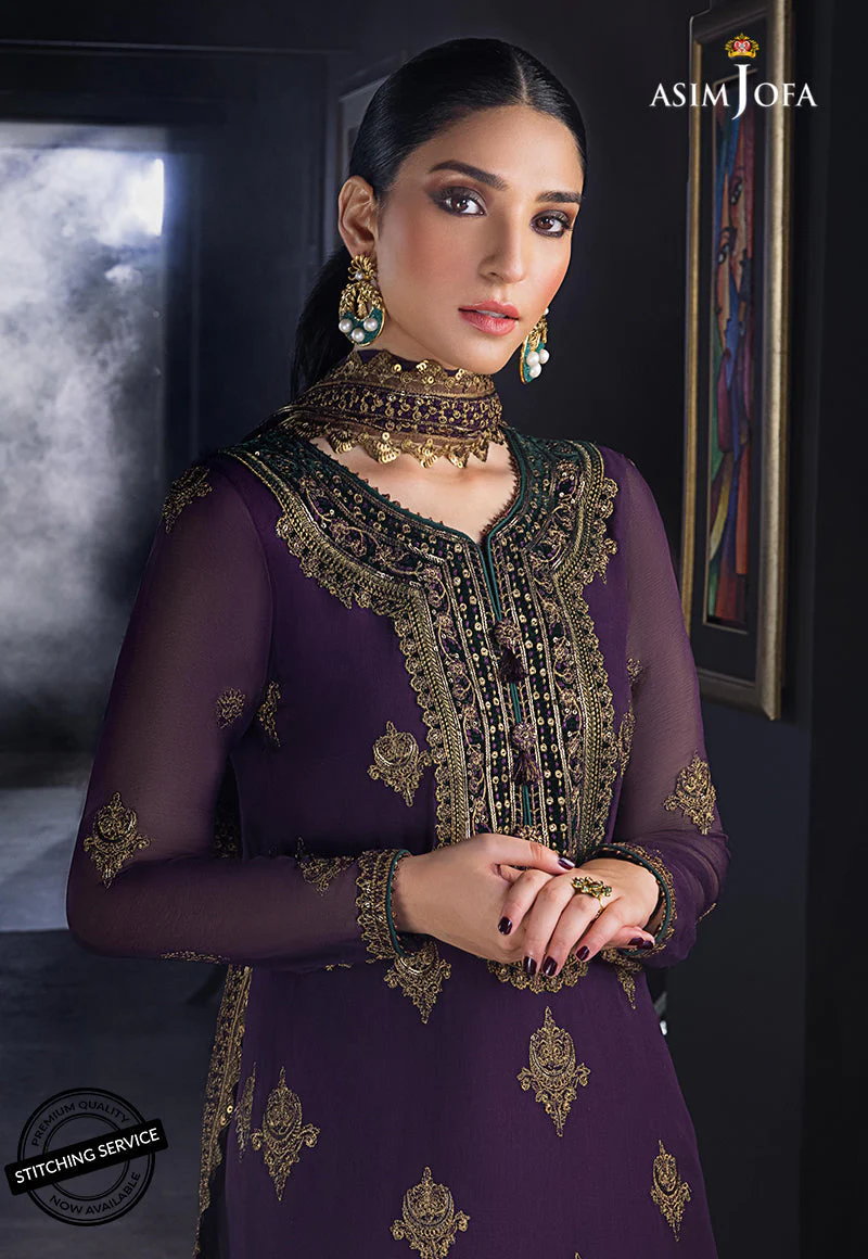 Asim Jofa Ramsha Velvet Festive Edit Ajre-04 Embroidered Chiffon 3 Pcs - Image 4