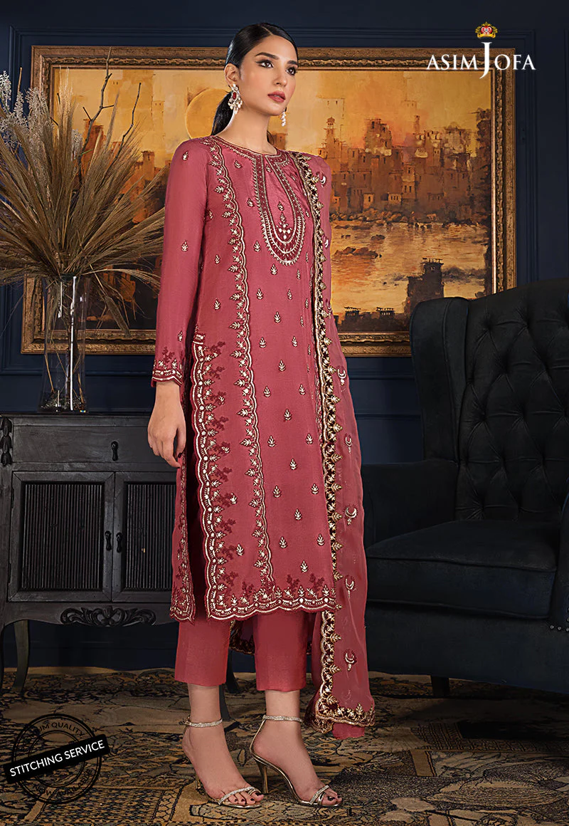 Asim Jofa Ramsha Velvet Festive Edit Ajre-07 Embroidered Cotton Silk 3 Pcs - Image 4