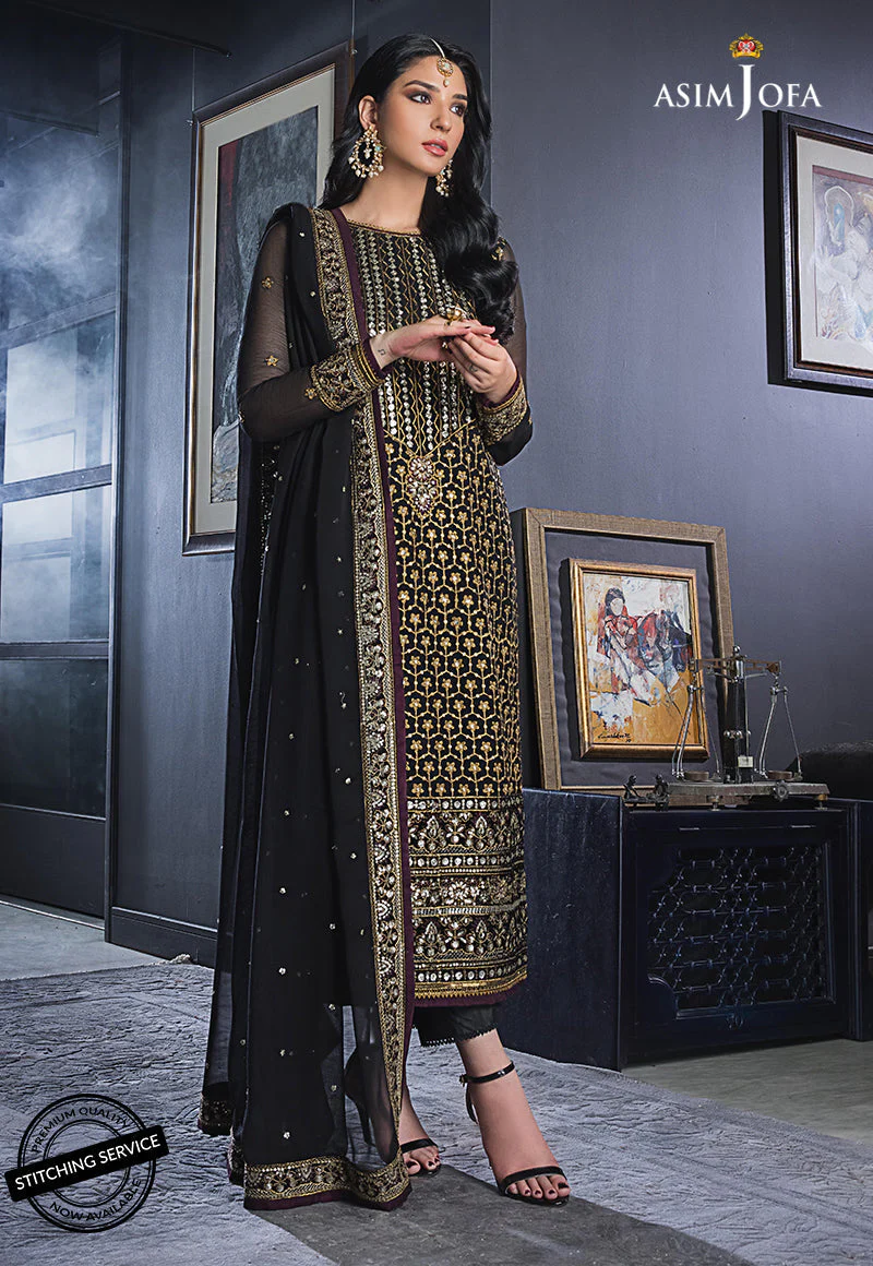 Asim Jofa Ramsha Velvet Festive Edit Ajre-11 Embroidered Chiffon 3 Pcs - Image 2