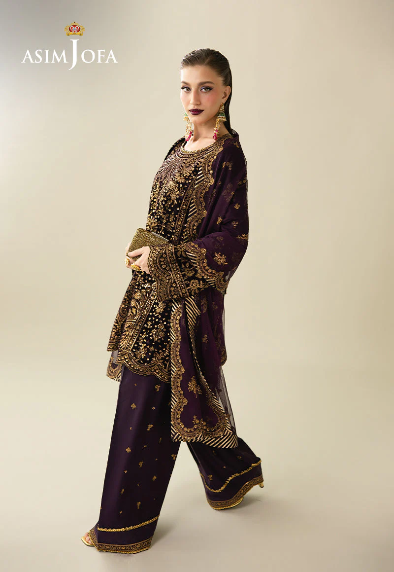 Makhmal By Asim Jofa Unstitched 3 Piece Emb Velvet Suit-AJULM-02 - Image 5