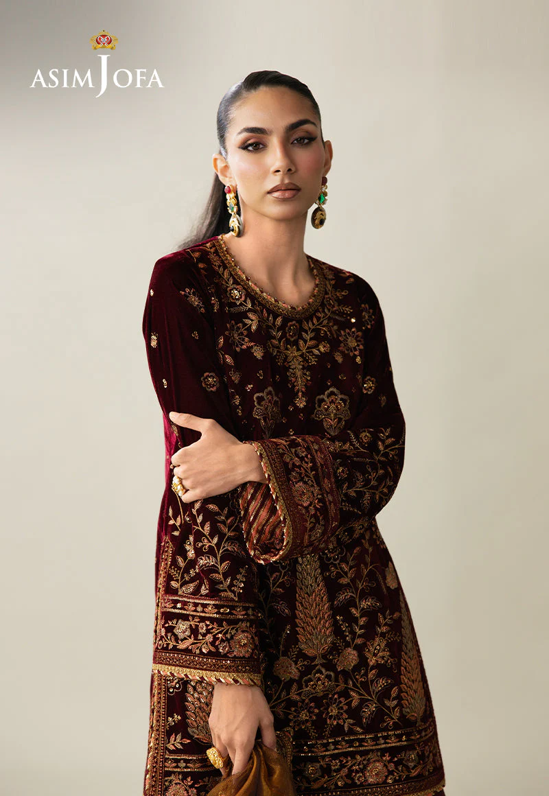 Makhmal By Asim Jofa Unstitched 3 Piece Emb Velvet Suit-AJULM-07 - Image 6