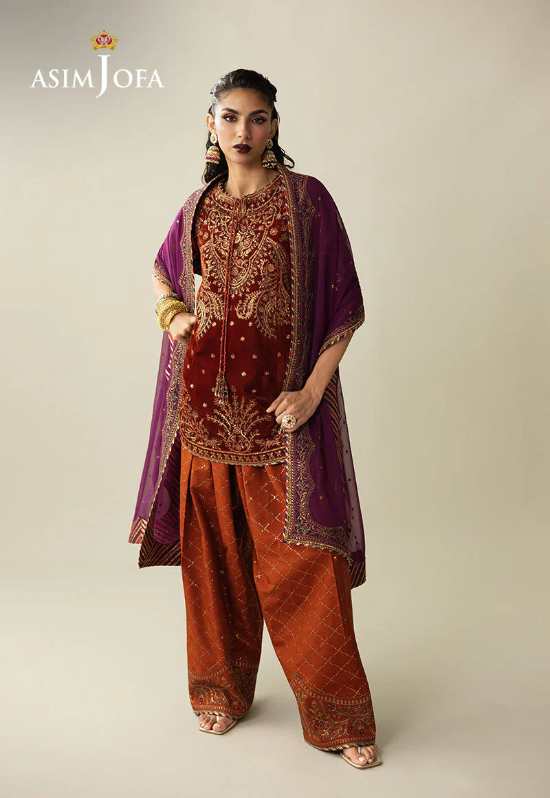 Makhmal By Asim Jofa Unstitched 3 Piece Emb Velvet Suit-AJULM-08 - Image 6