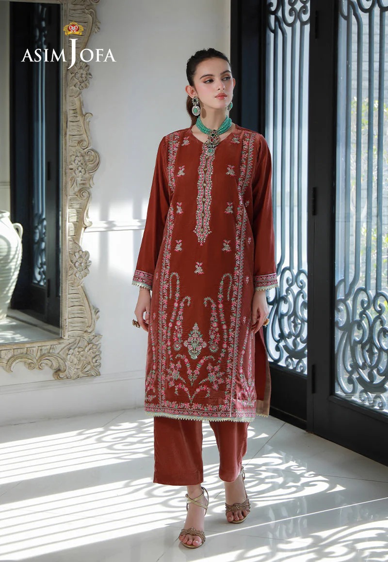 Asim Jofa Velvet Pret 24 Ajvg-04 Embroidered Velvet Stitched 2Pc - Image 3