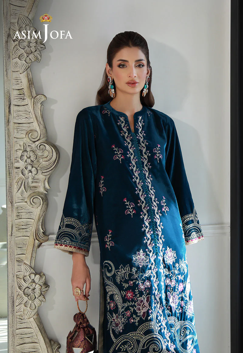 Asim Jofa Velvet Pret 24 Ajvg-09 Embroidered Velvet Stitched 2Pc - Image 4