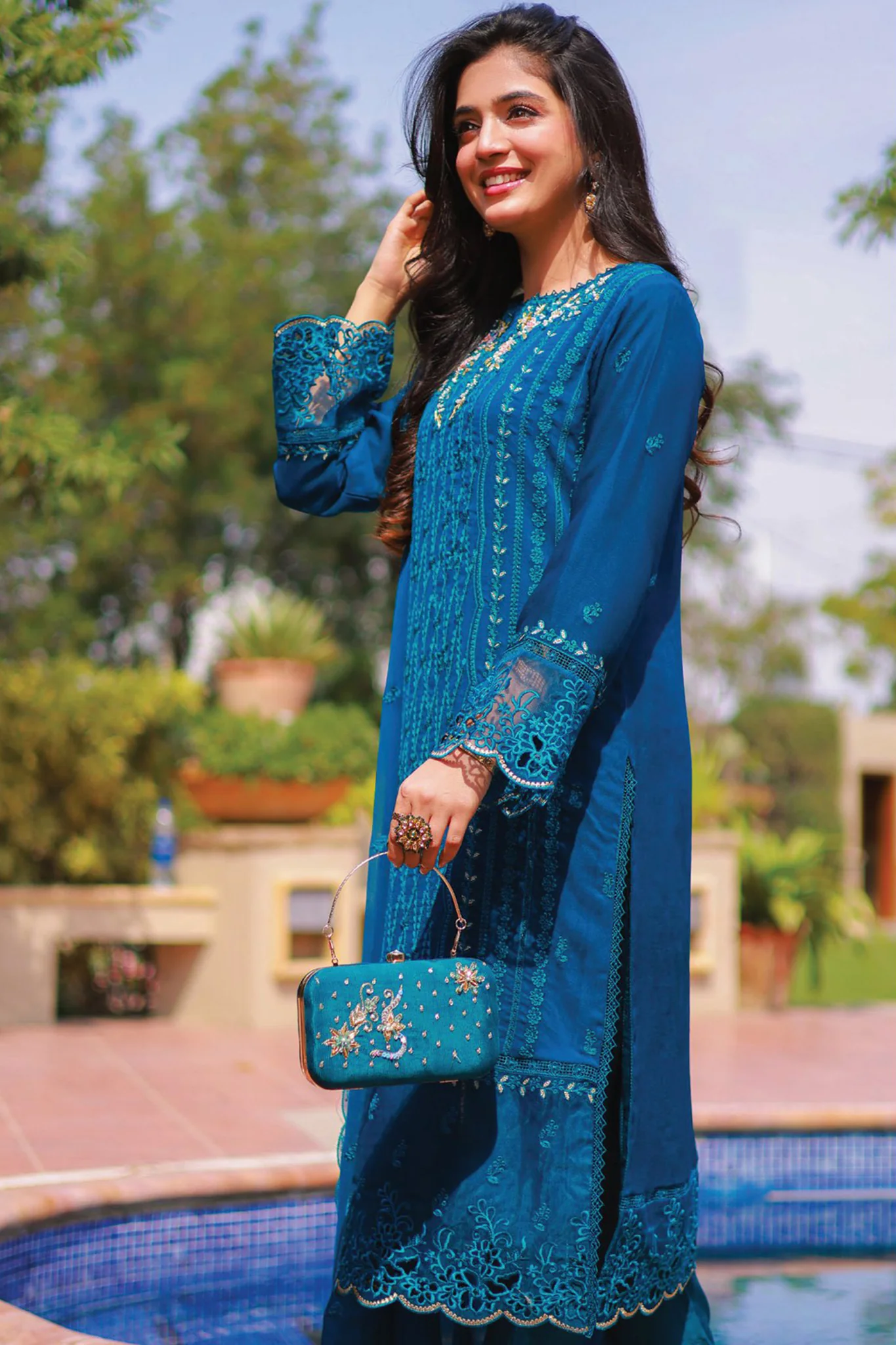 Aks By Guzel Stitched 3 Piece Festive Formals Chiffon Suit-06-Shaam - Image 3