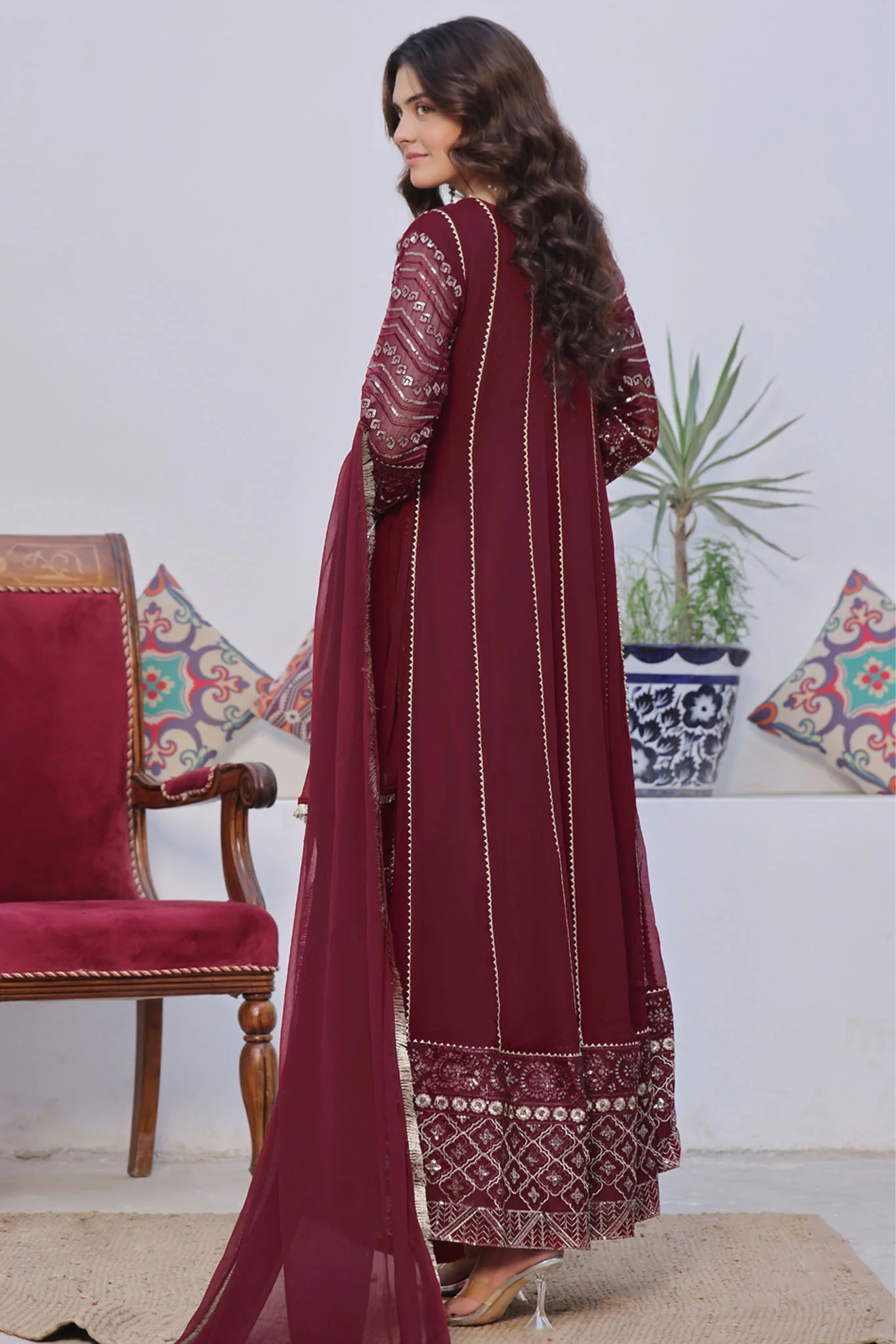 Eid E Milan By Al Siyaab Stitched 3 Piece Formals Suit-Chaandni -Maroon - Image 3