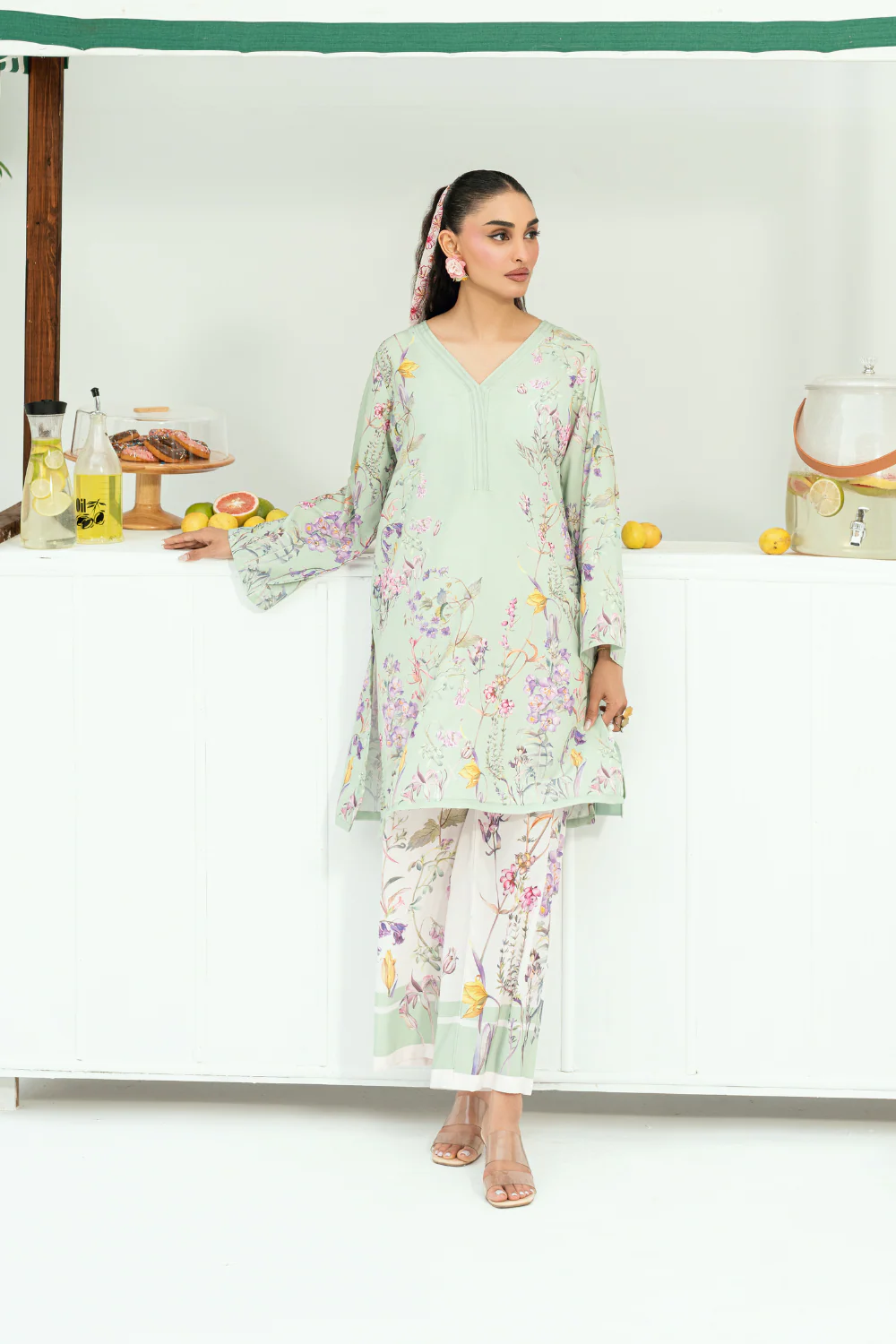 Raha By Amal Stitched Co Ords Cambric Vol-01 Suit-Lime - Image 2