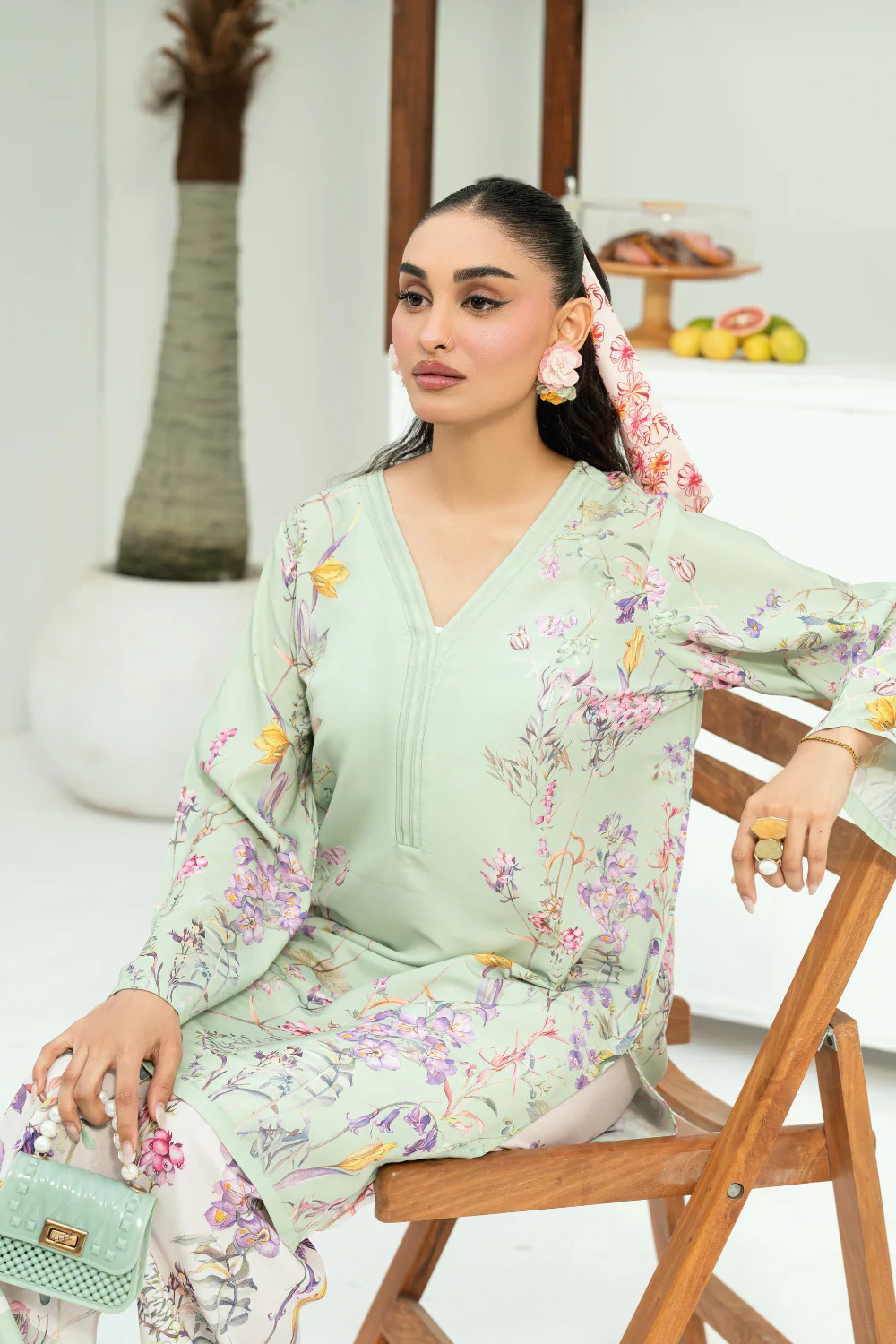 Raha By Amal Stitched Co Ords Cambric Vol-01 Suit-Lime - Image 6