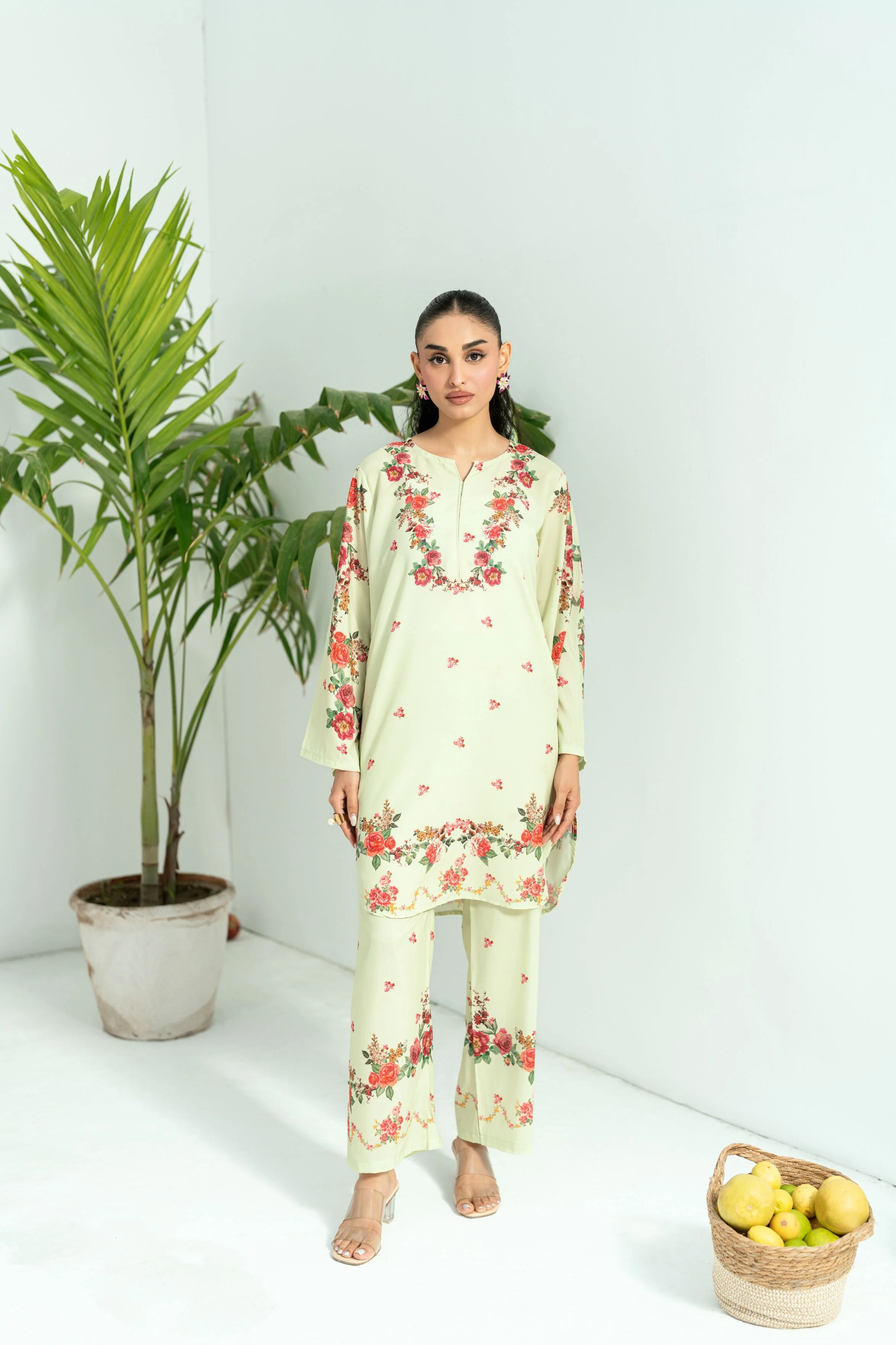 Raha By Amal Stitched Co Ords Cambric Vol-01 Suit-Pistachio - Image 2
