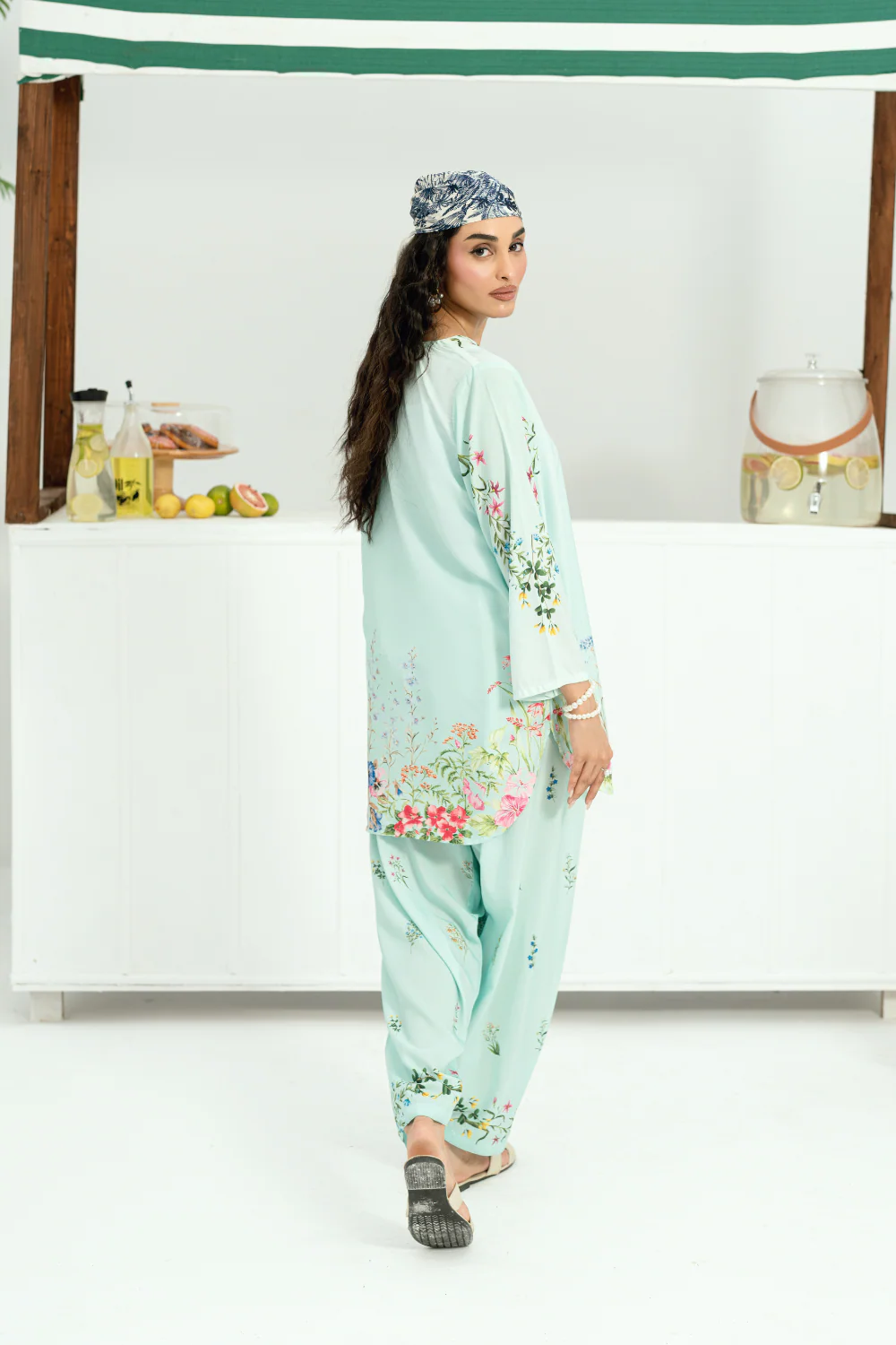 Raha By Amal Stitched Co Ords Cambric Vol-01 Suit-Cyan - Image 2