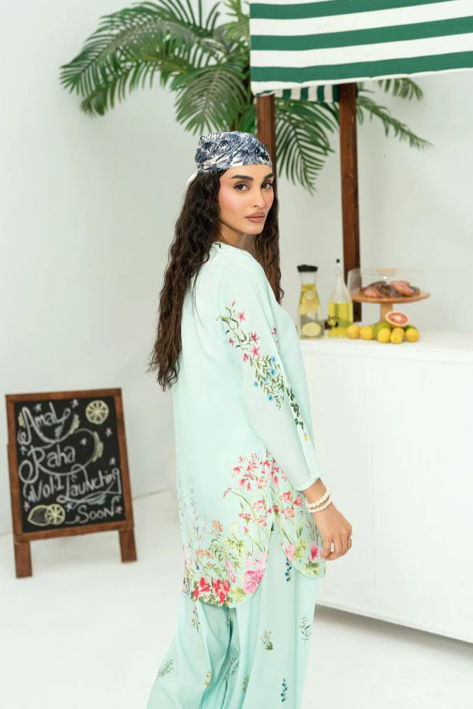 Raha By Amal Stitched Co Ords Cambric Vol-01 Suit-Cyan - Image 5