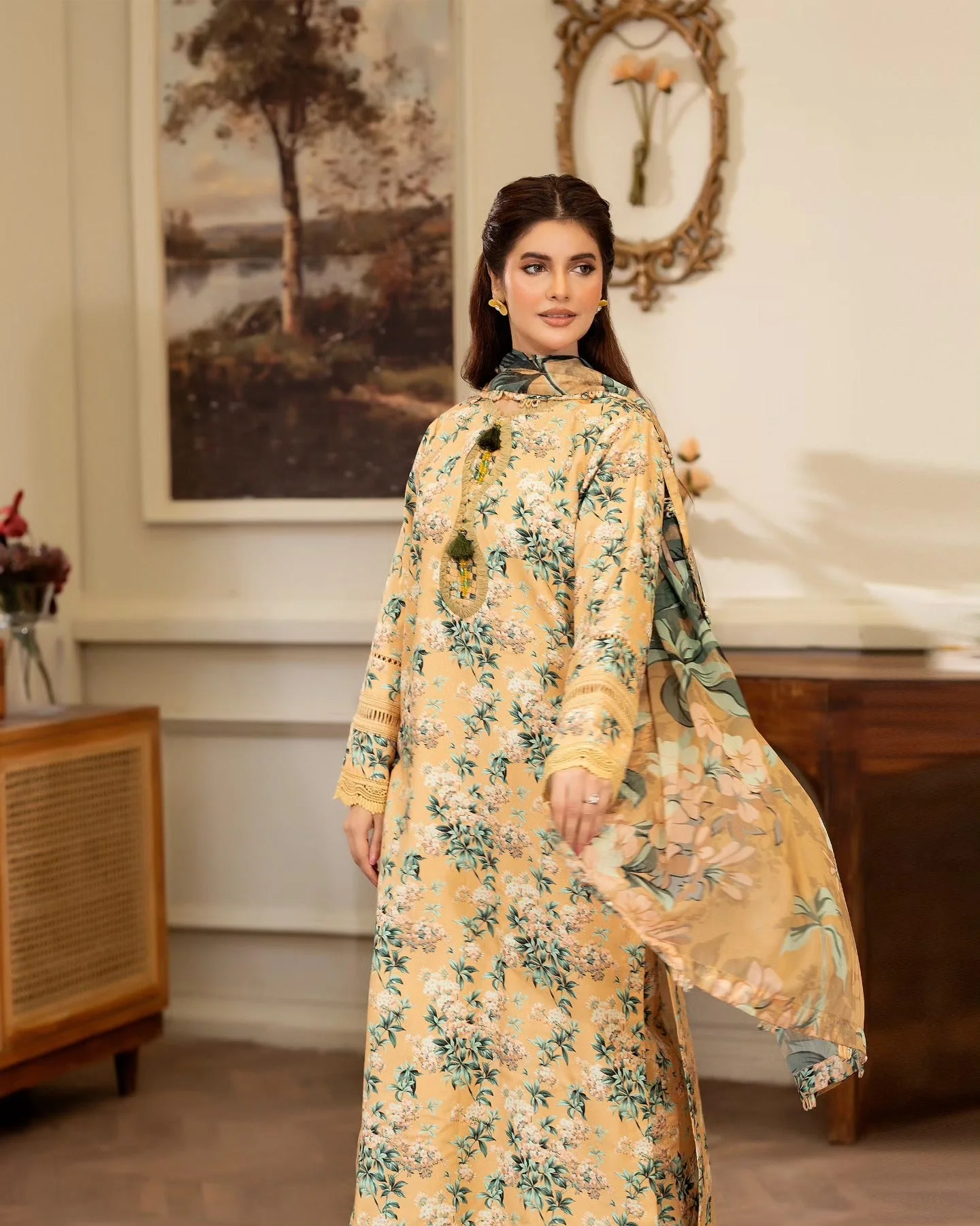 Summer Scent By Nine Needles Stitched 3 Piece Summer Suit-Amber Lily-NP-03 - Image 3