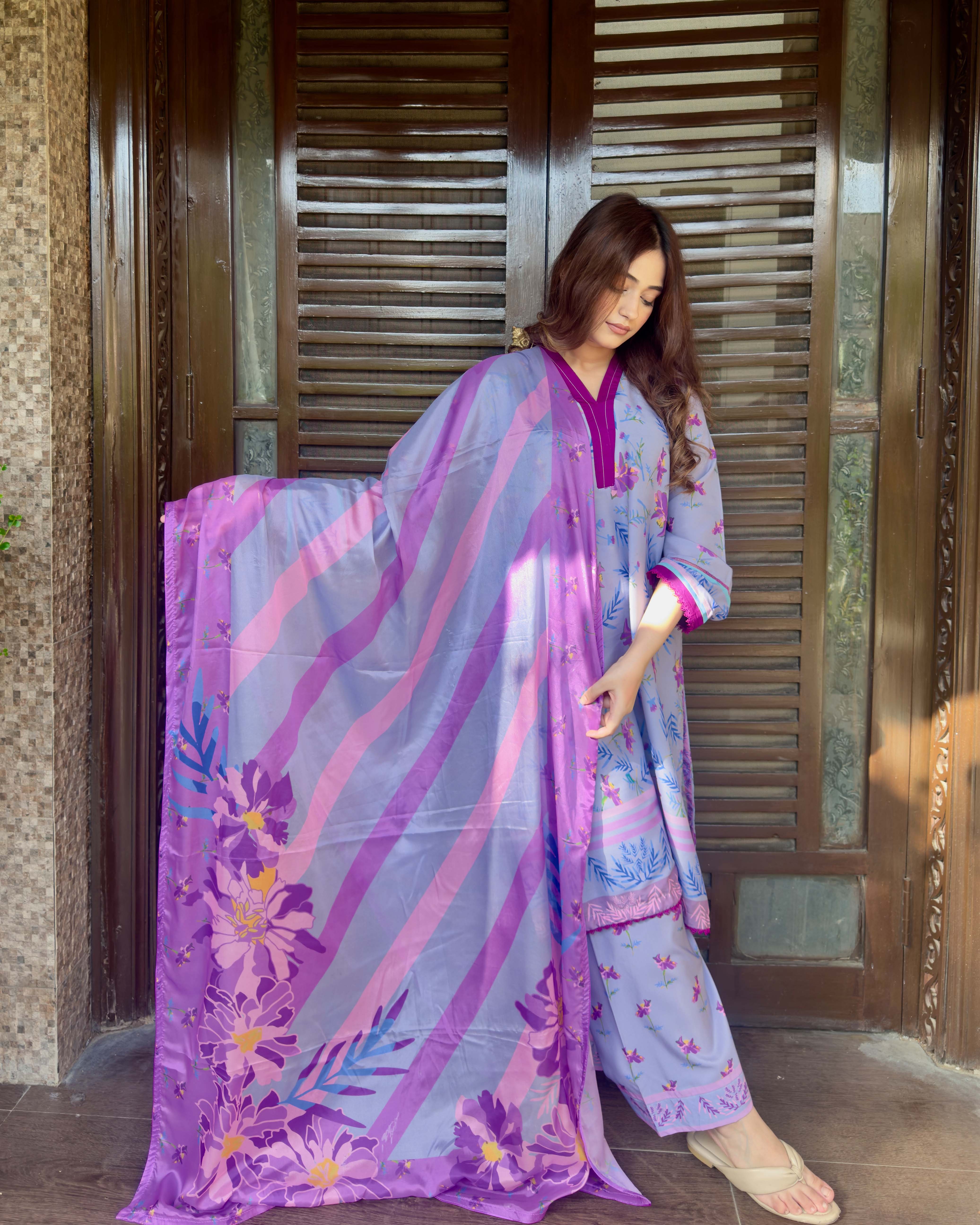 Zayne By Mashrib Stitched Summer Vol-01 Suit-Amethyste - 3pc - Image 4
