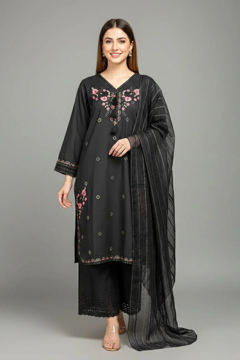 Amna Ali Nawaz Stitched 3 Piece Emb Cotton Suit-8011