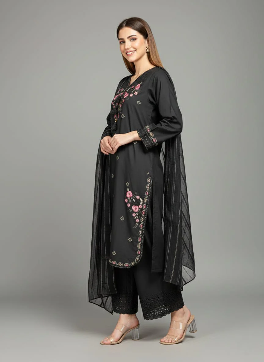 Amna Ali Nawaz Stitched 3 Piece Emb Cotton Suit-8011 - Image 2