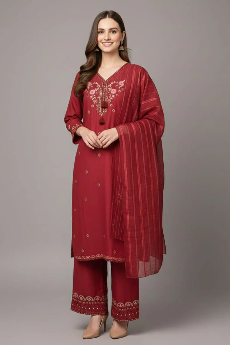 Amna Ali Nawaz Stitched 3 Piece Emb Cotton Suit-8007