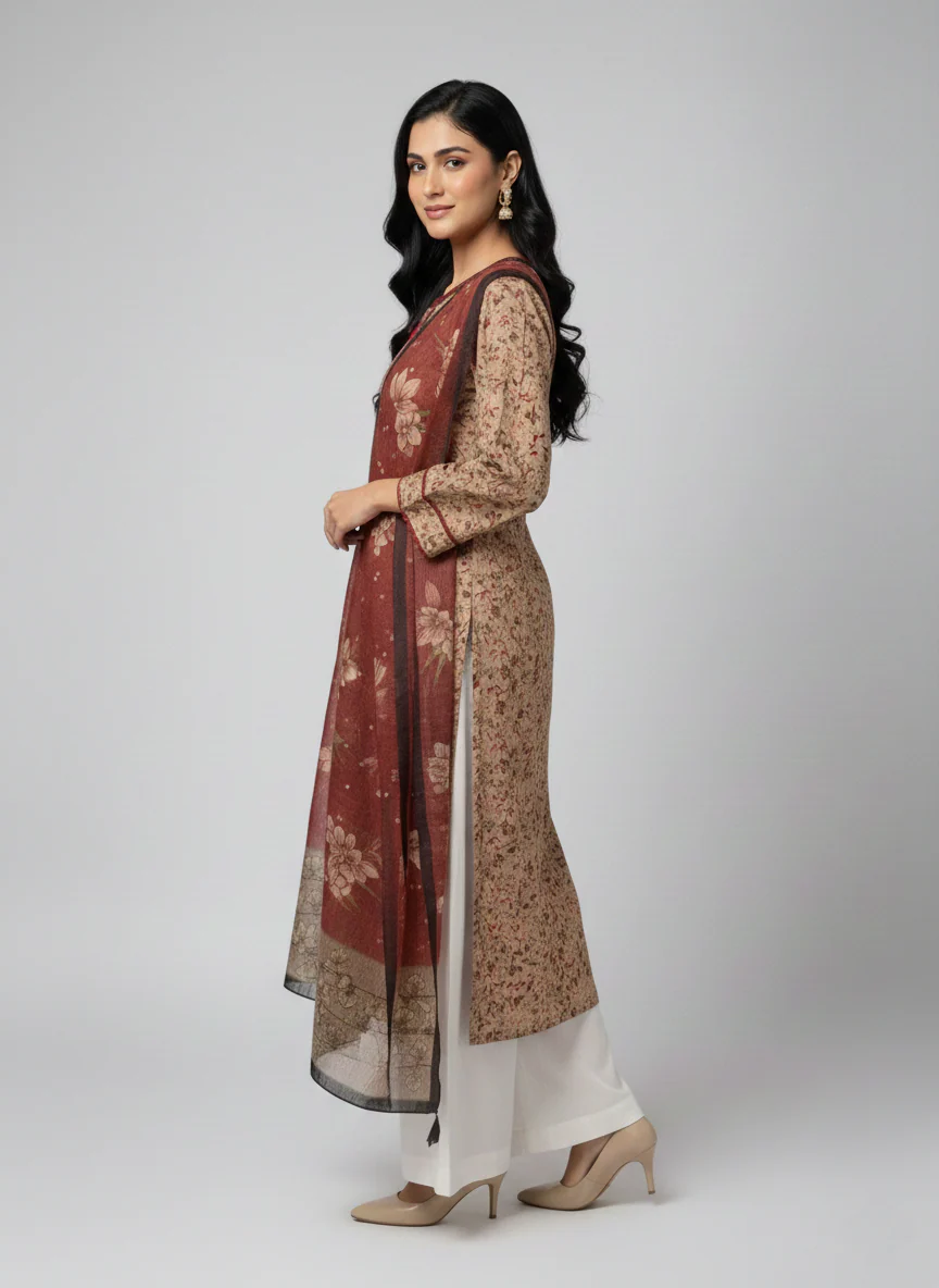 Amna Ali Nawaz Stitched Lawn Shirt With Monarch Dupatta-DILDAARA - Image 2