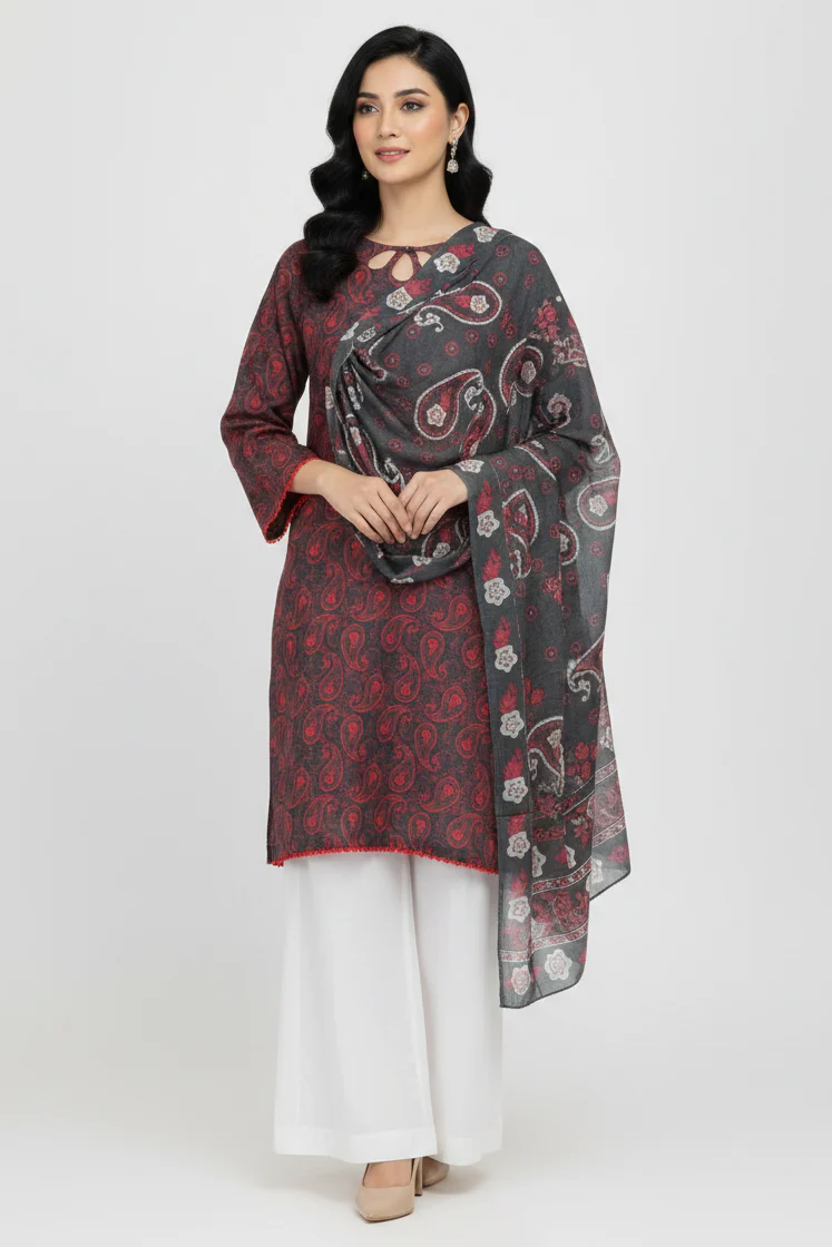 Amna Ali Nawaz Stitched Lawn Shirt With Monarch Dupatta-SAMEEN
