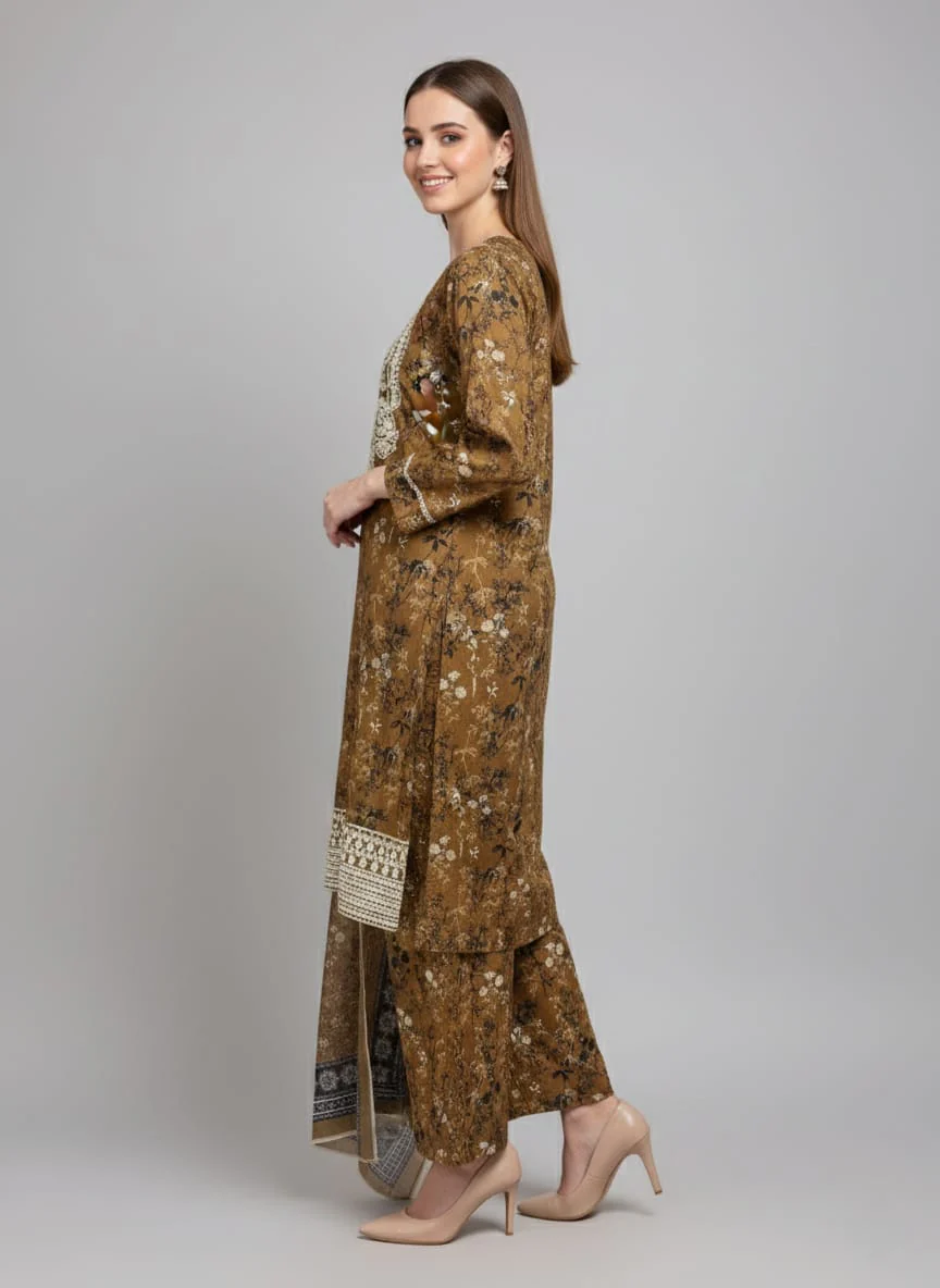 Amna Ali Nawaz Stitched 3 Piece Emb Cotton Suit-8013 - Image 2