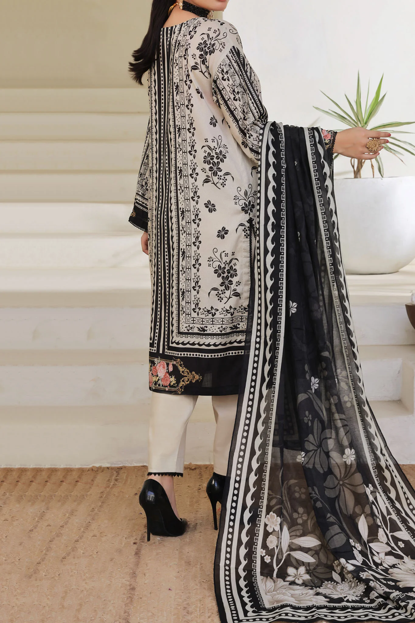 Aizal Stitched 3 Piece Printed Lawn Suit-A-P-660-SKIN - Image 3