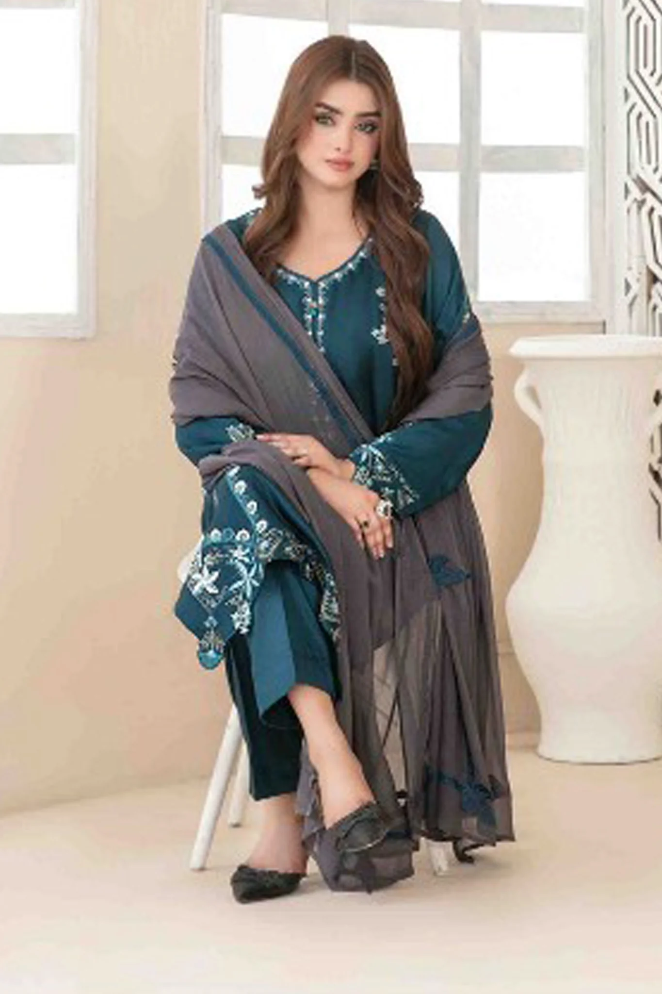 Araceli By Tawakkal Stitched 3 Piece Fancy Emb Belgian Viscose Suit-D-3711 - Image 3