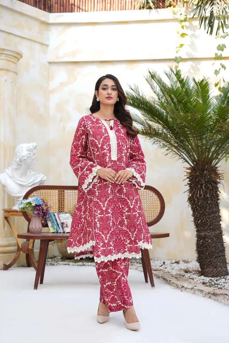 Arha Eman Stitched Winter Suit-Crimson Dusk – 2 Piece Ready To Wear - Image 3