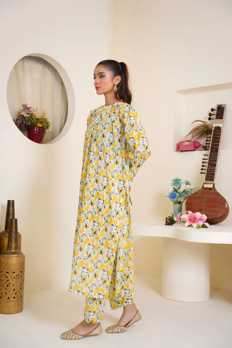 Gulbahar By Arha Eman Stitched Summer Suit-Lemon – Yellow - Image 4