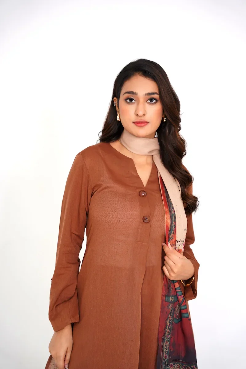 Arha Eman Stitched Winter Suit-Mocha Muse – 2 Piece Coord Ready To Wear - Image 2