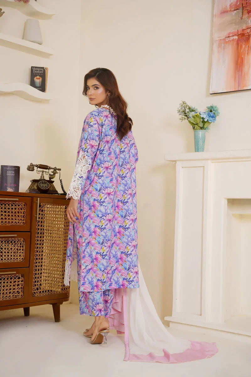 Gulbahar By Arha Eman Stitched Summer Suit-Pastel – Purple 3 Piece Suit - Image 2