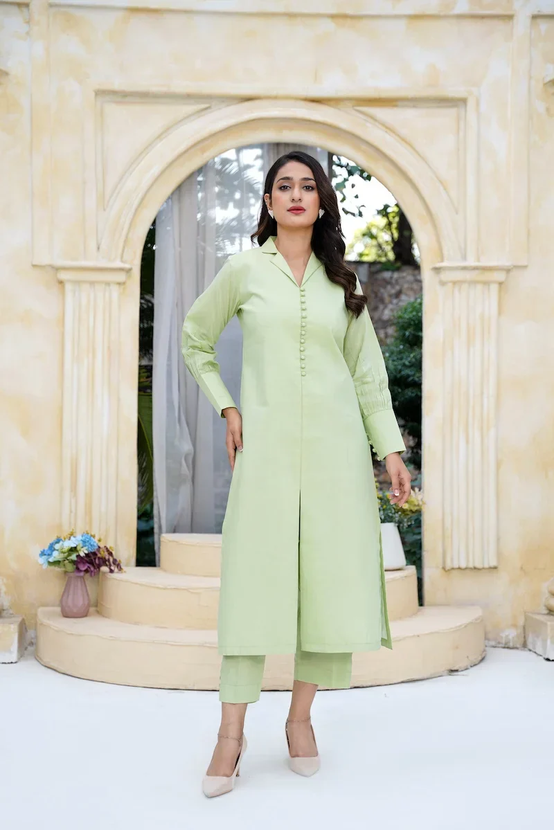 Arha Eman Stitched Winter Suit-Sage Edit – 2 Piece Silk Coord - Image 2