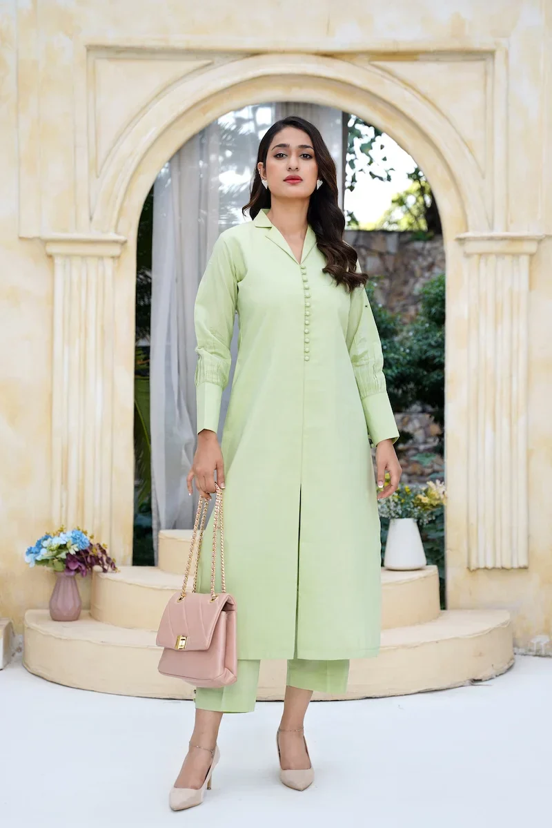 Arha Eman Stitched Winter Suit-Sage Edit – 2 Piece Silk Coord - Image 3