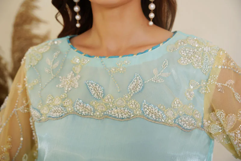Gulbahar By Arha Eman Stitched Summer Suit-Sky Gleam – Blue Yellow 3 Piece Suit - Image 6