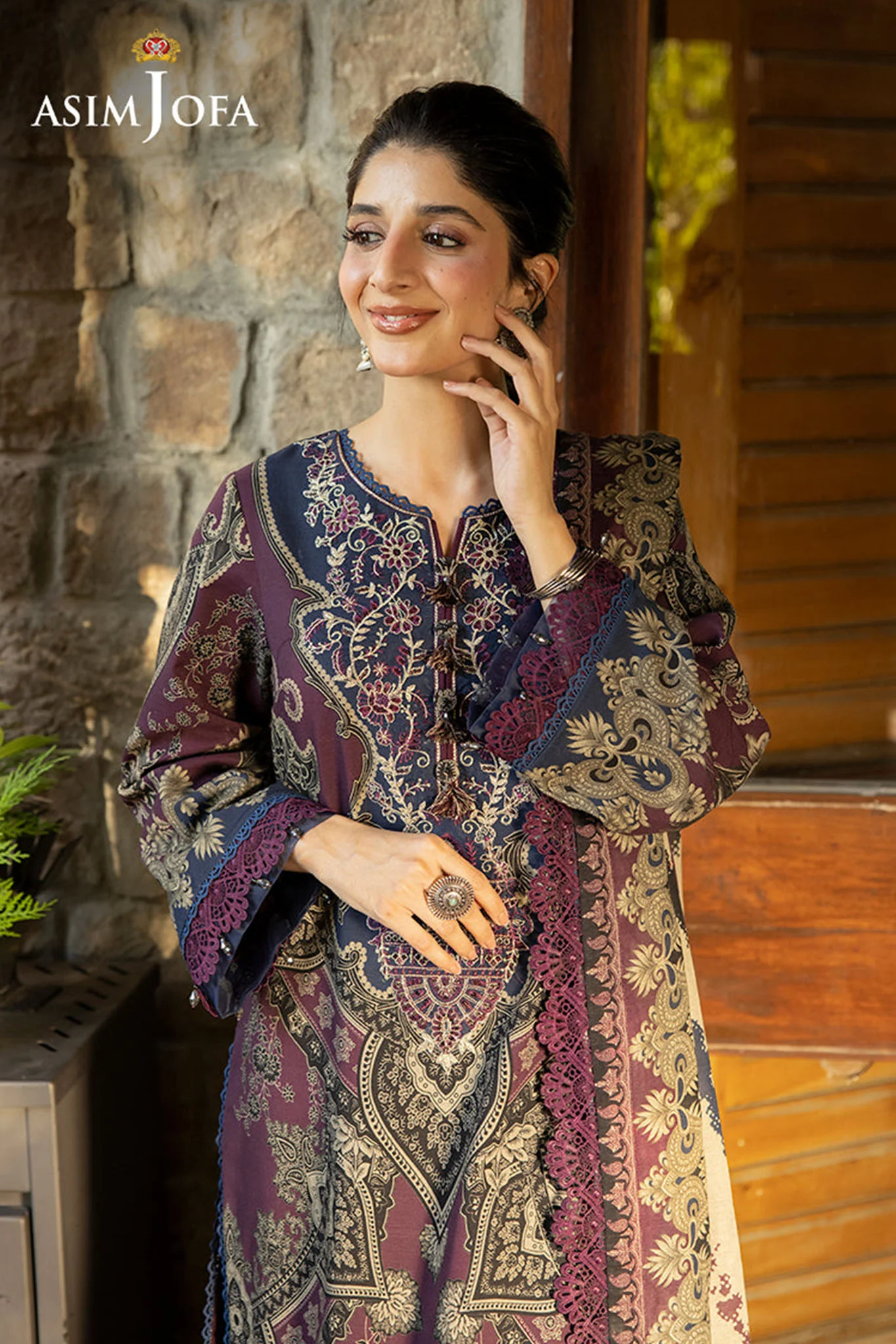 Asim Jofa Unstitched 3 Piece Winter Suit-AJUW-06 - Image 2